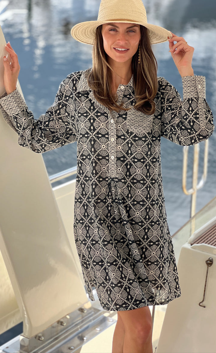 Soho Shirtdress | Beach Coverup with Garden Tile Print