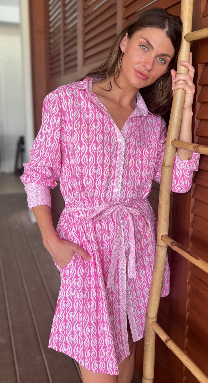 Playa Shirtdress | Lightweight Summer Dress with Lovebirds Print