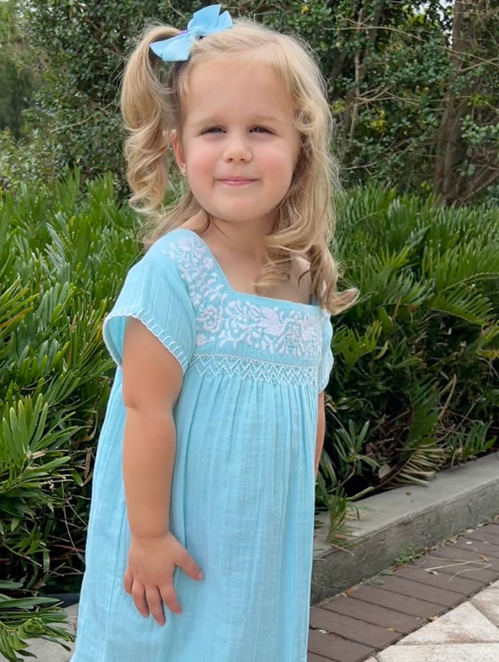 Mini Maya Dress | Hand-Smocked Bistro Bird Embroidery for Girls