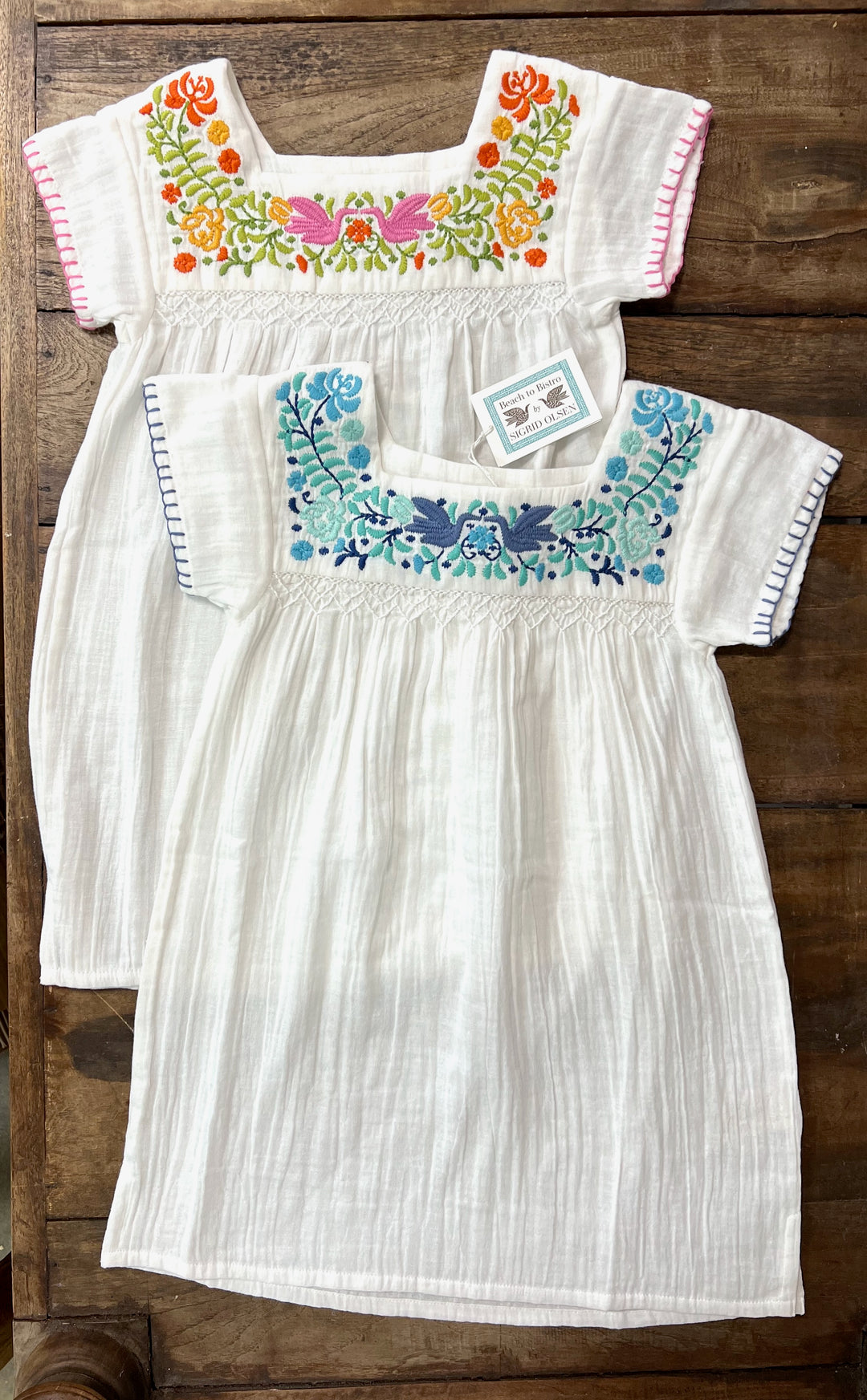 little girl tunic dress with floral print in blue and pink