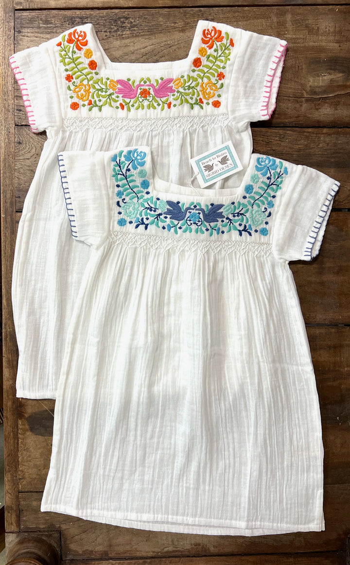 little girl tunic dress with floral print in blue and pink