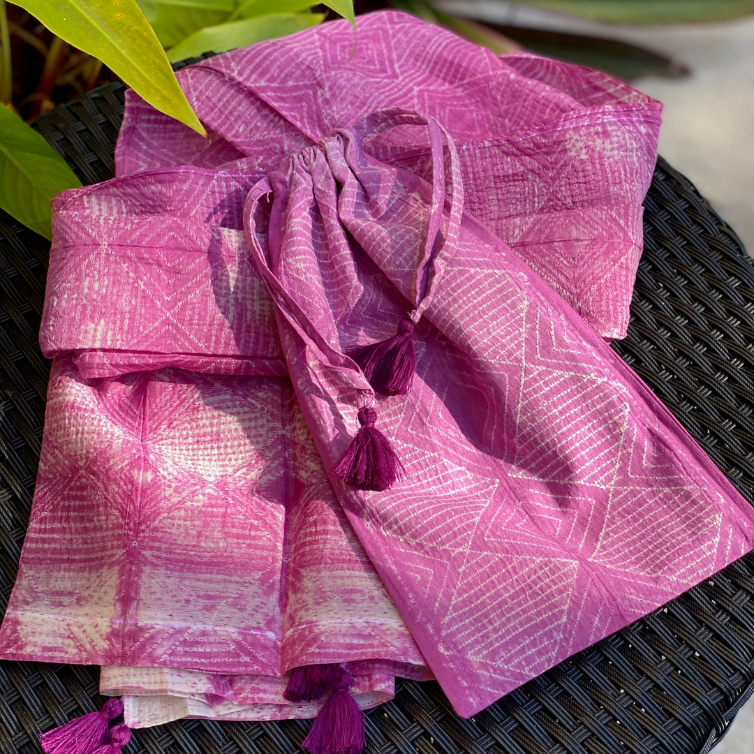 Shibori Scarf in a Bag | Handmade Cotton/Silk Blend Scarf with Tassels