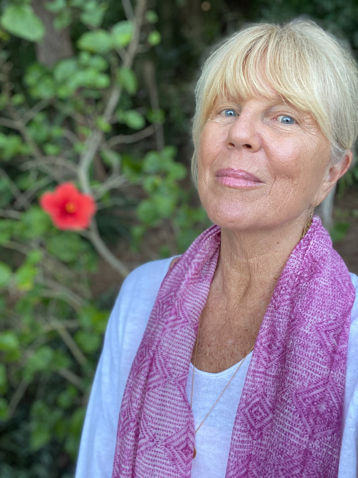 Shibori Scarf in a Bag | Handmade Cotton/Silk Blend Scarf with Tassels