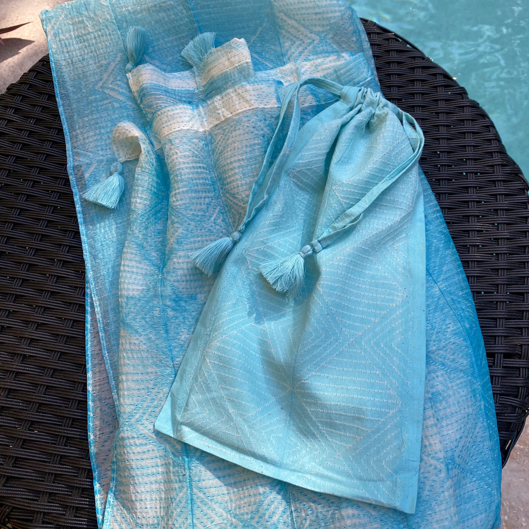 Shibori Scarf in a Bag | Handmade Cotton/Silk Blend Scarf with Tassels